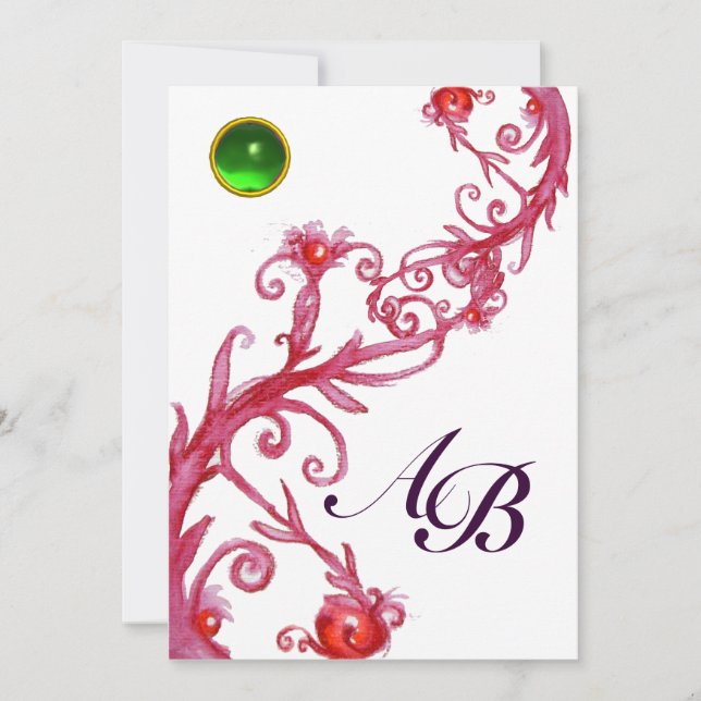 Invitation BAIES MAGIQUES,MONOGRAMME blanc vert rouge violet (Devant)