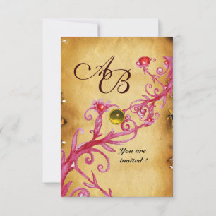 Invitation BAIES MAGIQUES  MONOGRAMME  Jaune Parchemin rsvp