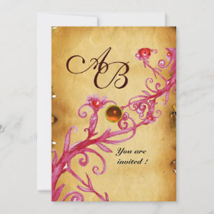 Invitation BAIES MAGIQUES MONOGRAMME parchemin gemme orange