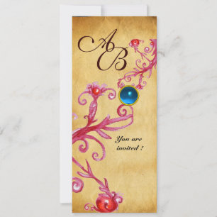 Invitation BAIES MAGIQUES  MONOGRAMME  Parchemin Saphir Bleu