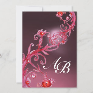 Invitation BAIES MAGIQUES, Monogramme rose améthyste rouge