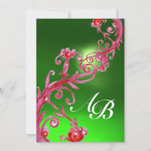 Invitation BAIES MAGIQUES, MONOGRAMME rouge émeraude