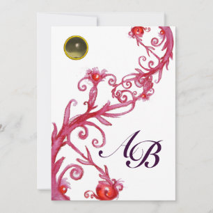 Invitation BAIES MAGIQUES, MONOGRAMME rouge gris blanc violet