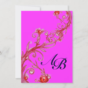 Invitation BAIES MAGIQUES, MONOGRAMME rouge pourpre