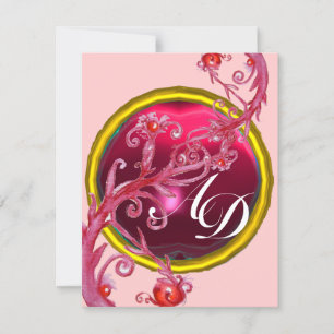 INVITATION BAIES MAGIQUES ROSE ROUGE, MONOGRAMME PIERRE PRÉCI