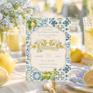 Invitation Baignade de bébé élégante aux carreaux italiens bl