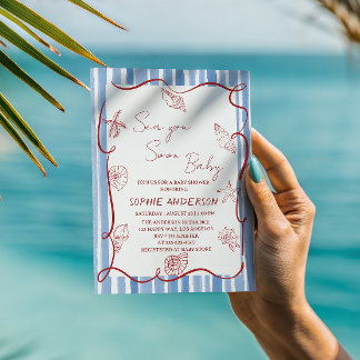Invitation Baignade de bébé Fête de douches de coquillages de