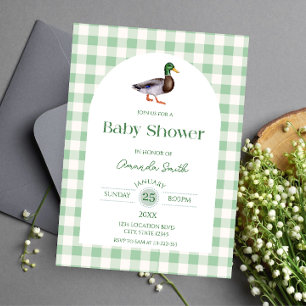 Invitation Baignade de canard à carreaux verts Baby shower