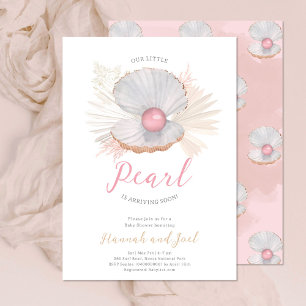 Invitation Baignade Perle de Mer Coquillage Rose Fille Baby S