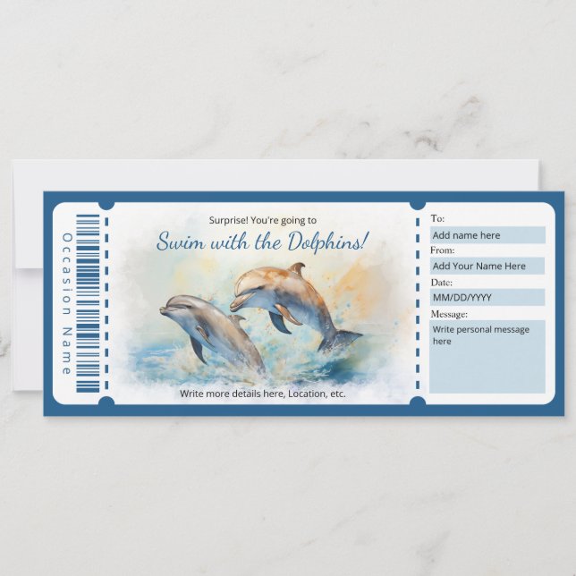 Invitation Baignade surprise avec Voucher cadeau Dolphins (Devant)