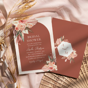 Invitation Baigne de mariage bohème floral terre cuite et ivo