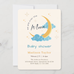 Invitation Baignée de bébé Ciel Lunaire et Étoiles
