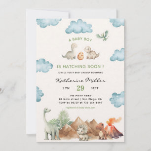 Invitation Baignée de bébé garçon Dinosaure va éclore
