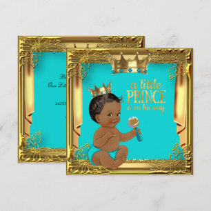 Invitation Baignée de bébé prince ethnique turquoise sarcelle