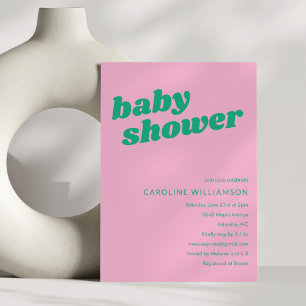 Invitation Baignée de bébé rose vert tendance mignonne modern