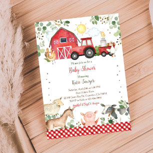 Invitation Baignée de bébé Tracteur Animaux de Ferme Genre Ne