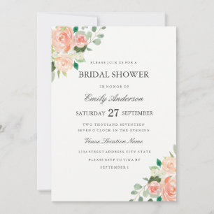 Invitation Baigneuse Fleurie Aquarelle Rose Pêche pour Enterr