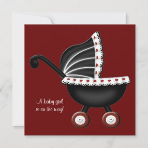 Invitation Baignoire Bébé Fille Fête de Naissance Rouge