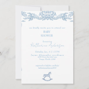 Invitation Baignoire Bébé Fille Vintage Bleu
