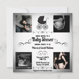 Invitation Baignoire bébé gothique vintage noir et blanc