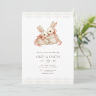 Invitation Baignoire Bébé Lapin Rose La Dentelle Vintage