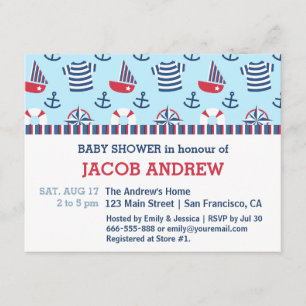 Invitation Baignoire de bébé Fête prénatale Motif nautique An