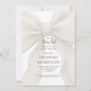 Invitation Baignoire de bébé fille élégante avec un nœud neut