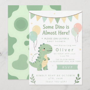 Invitation Baignoire de bébé Vert Sauge Dinosaure