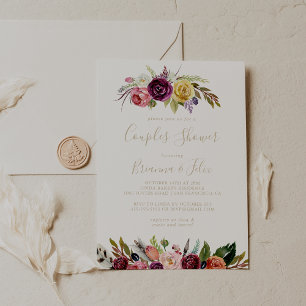 Invitation Baignoire de couple tropical boho plume sauvage or