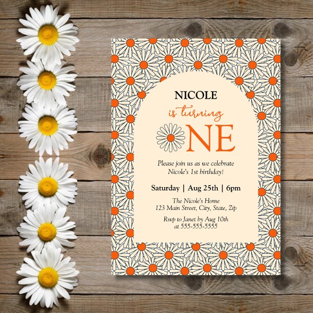 Invitation Baignoires orange beige Arc floral 1er anniversair (Créateur téléchargé)