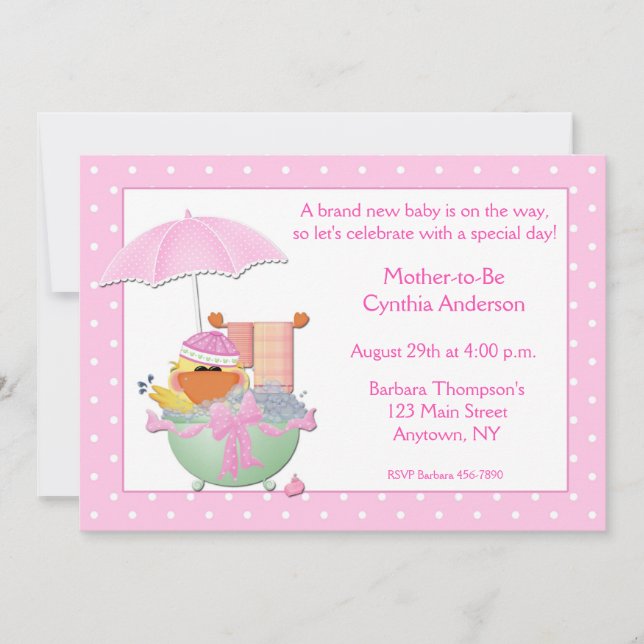 Invitation Bain à canard rose Baby shower (Devant)