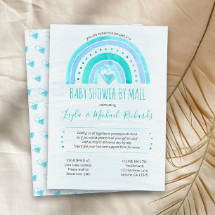 Invitation Bain à l'aquarelle bleu arc-en-ciel Baby Shower pa