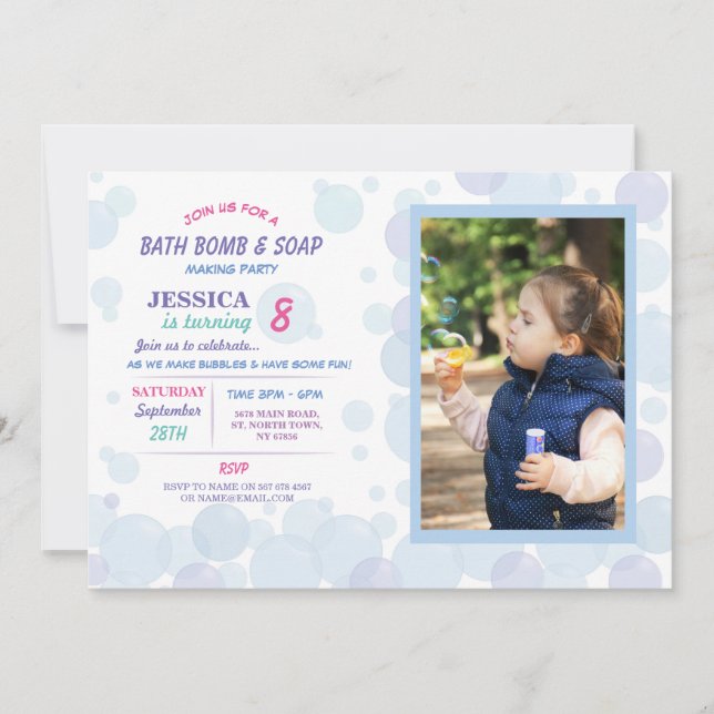 Invitation Bain Bomb Soap Making Buble Bird Party Photo (Devant)