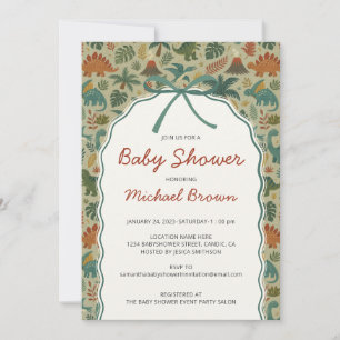 Invitation Bain de bébé à ruban arqué Dinosaures