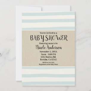Invitation Bain de bébé aux rayures aquarelles vertes Kraft m