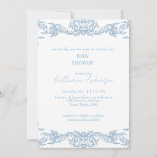 Invitation Bain de bébé bleu et blanc vintage