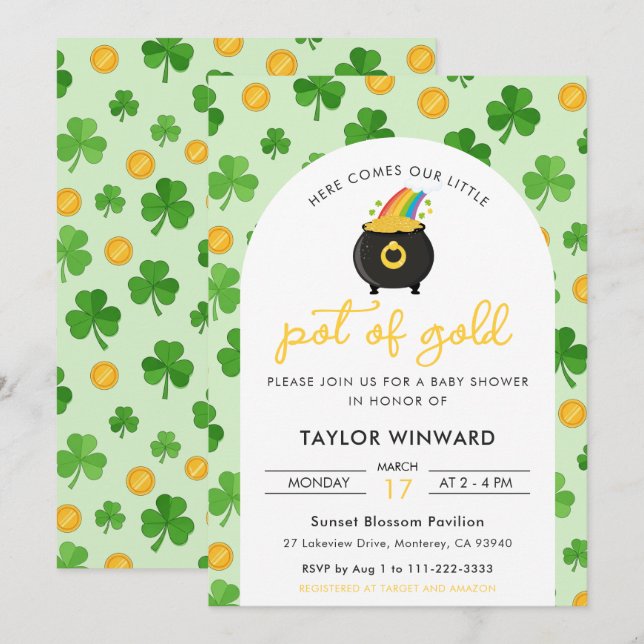 Invitation Bain de Bébé de la Saint-Patrick Pot d'Or (Devant / Derrière)