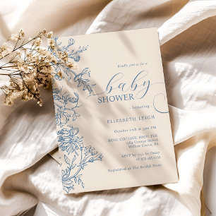 Invitation Bain de bébé élégant vintage bleu beige