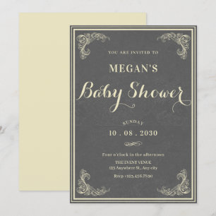 Invitation Bain de bébé élégant vintage gris
