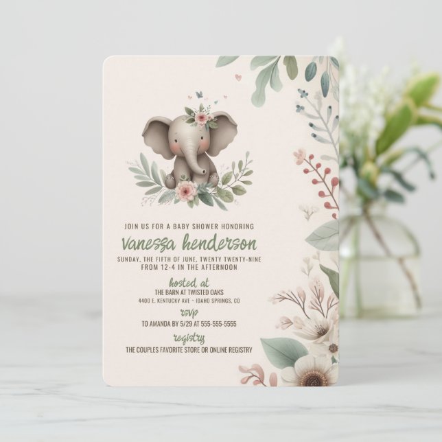 Invitation Bain de bébé Éléphant (Debout devant)