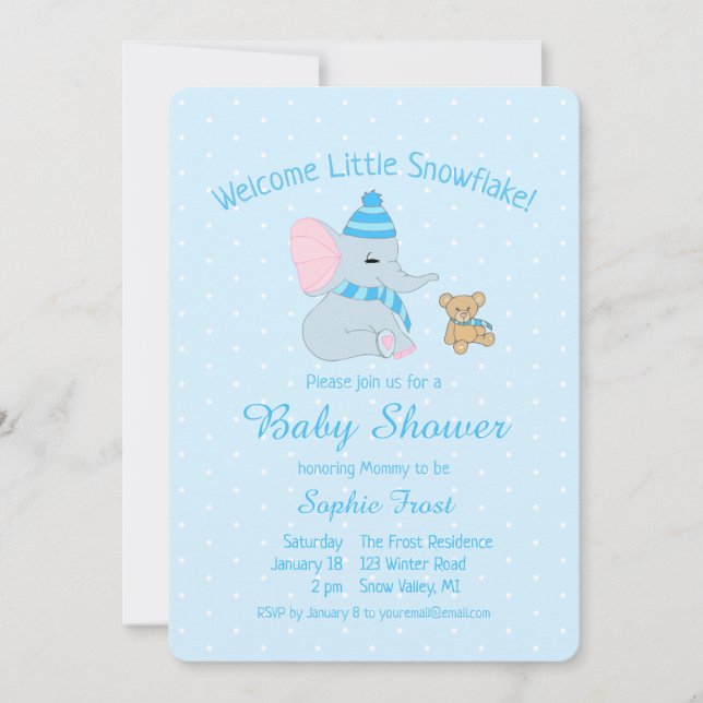 Invitation Bain de bébé Éléphant et Ours en peluche pour Baby (Devant)