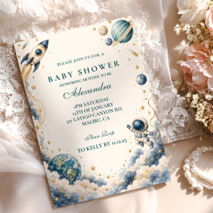 Invitation Bain de bébé Espace à l'aquarelle