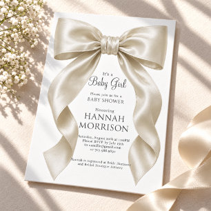 Invitation Bain de bébé fille élégant avec ruban de satin Cha