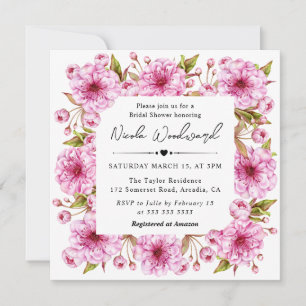 Invitation Bain de bébé Fleur de cerisier rose aquarelle de p