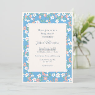 Invitation Bain de bébé Fleurs Ditsy Bleu Bohème Rétro Vintag