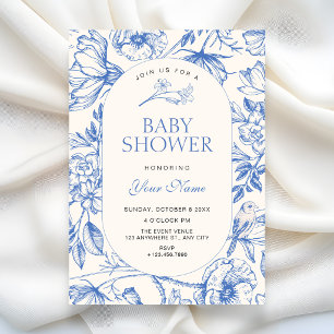 Invitation Bain de bébé floral artistique bleu classique