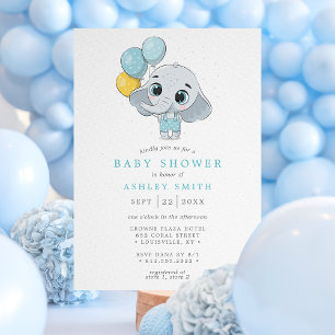 Invitation Bain de bébé garçon aquarelle éléphant mignon