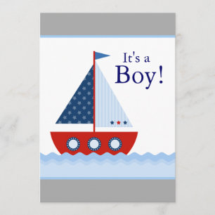 Invitation Bain de bébé garçon au voilier rouge blanc et bleu