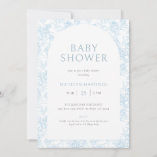 Invitation Bain de bébé garçon avec toile de Jouy vintage ble