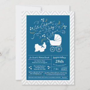 Invitation Bain de bébé garçon bleu Shih Tzu